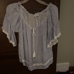 American Eagle Outfitters Blue and White Blouse